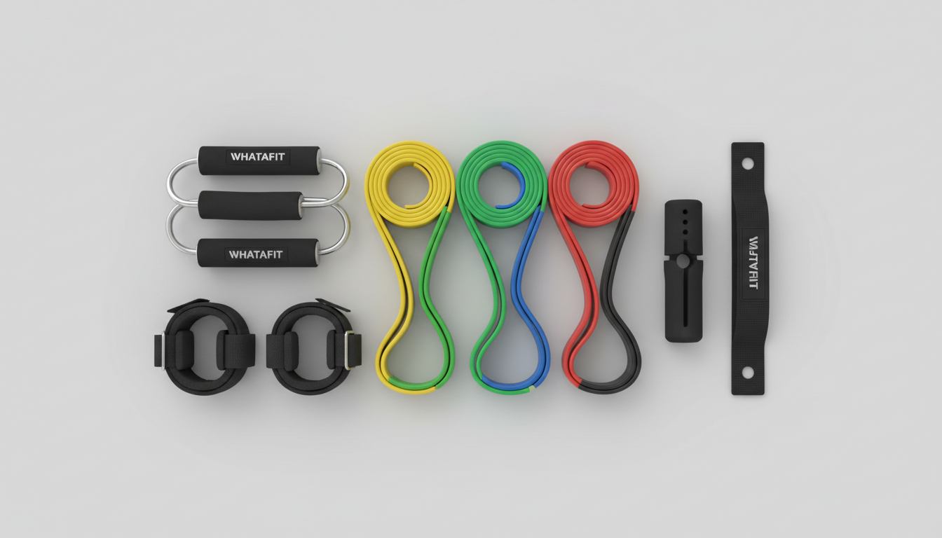 WHATAFIT resistance bands exercise set with handles, ankle straps, and door anchor