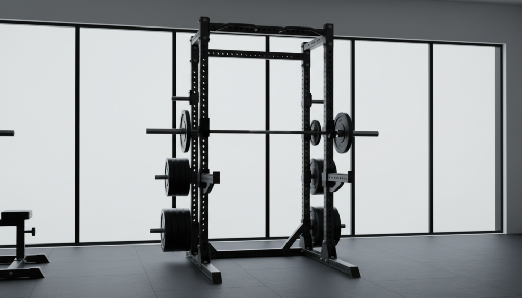 Fitness Reality squat rack power cage in a home gym